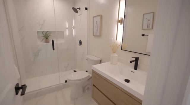 Modern Bathroom Remodel with Walk-In Shower and Custom Vanity Installation